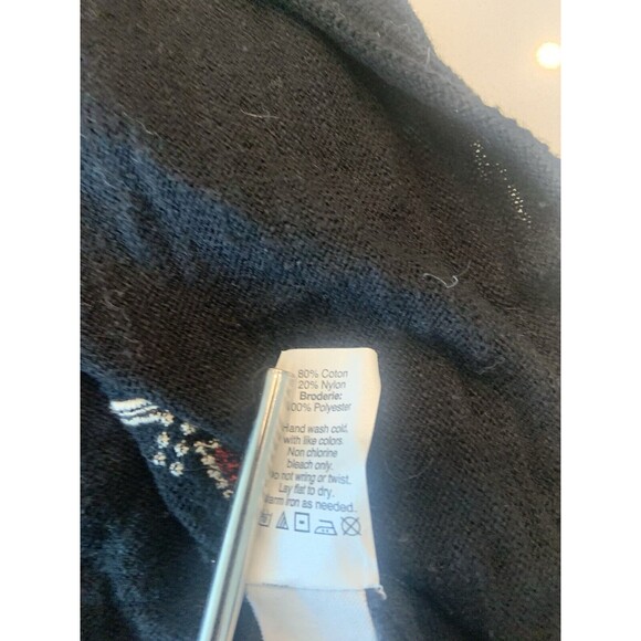 Madewell Boho Knit Top Women's Sz S Black Embroidered Aztec Tribal Tee Cotton - Picture 5 of 5